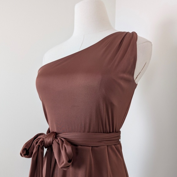 Banana Republic Asymmetrical Gold Mini Dress One Shoulder Open Belted Circle - Picture 4 of 11